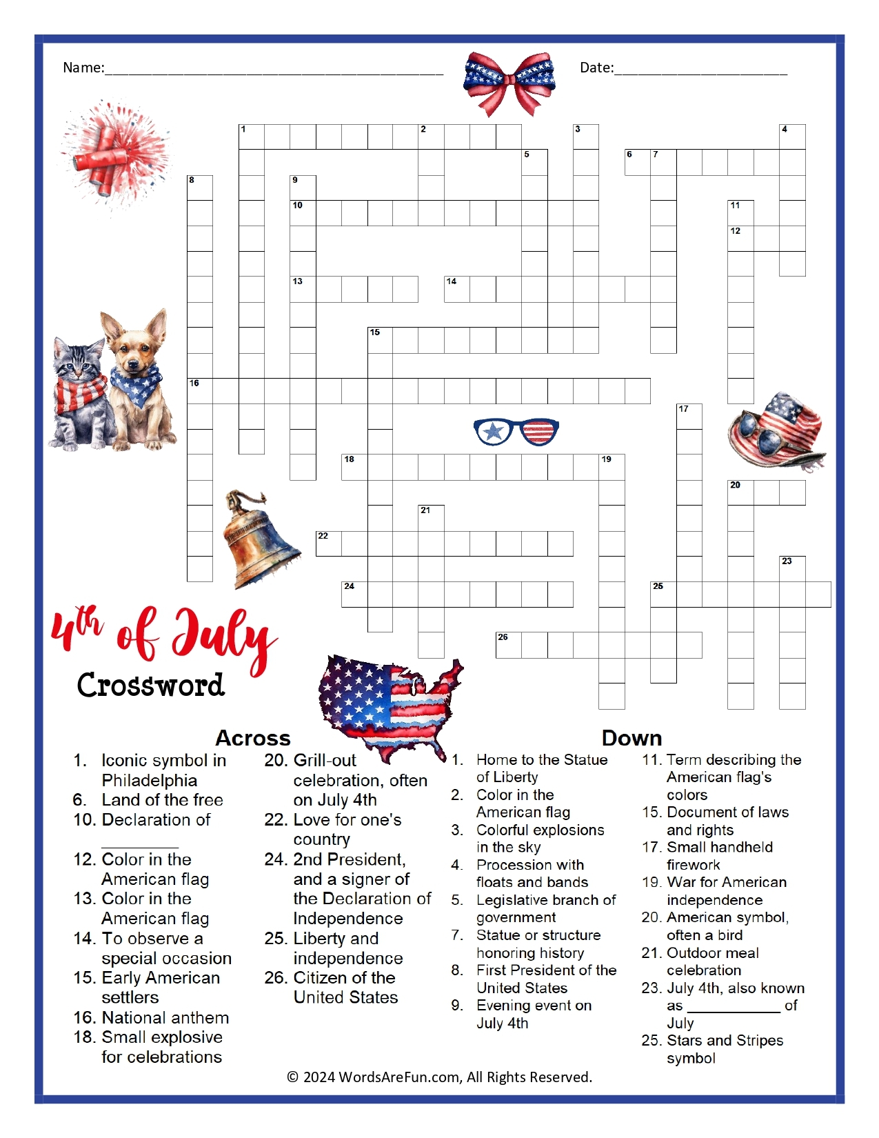Free Printable 4th Of July Crossword Puzzles