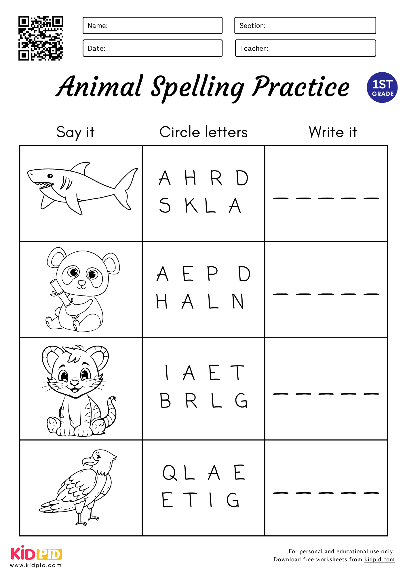 Free Printable Spelling Worksheets Grade 1