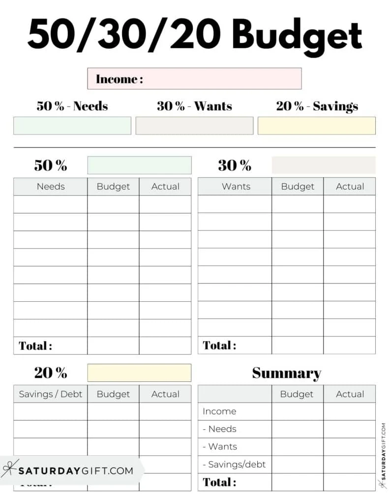 50 30 20 Budget Template 5 Cute amp Free Budgeting Planners