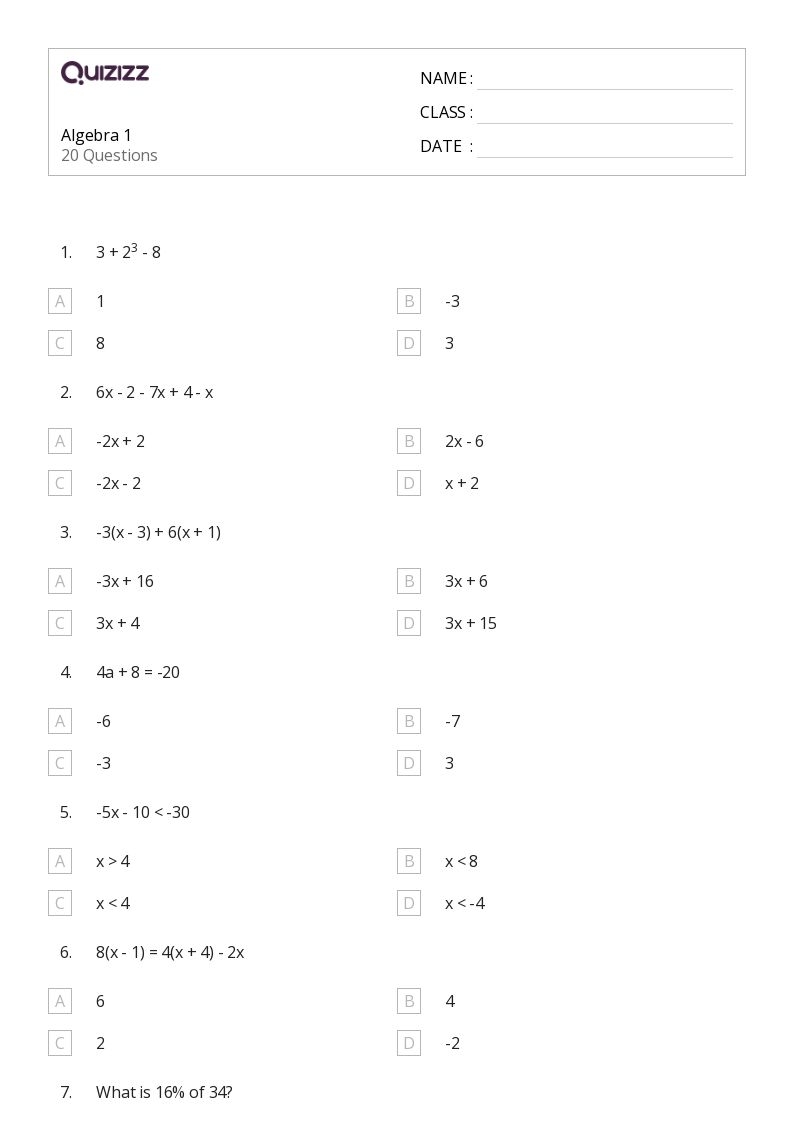50 Algebra Worksheets For 10th Grade On Quizizz Free amp Printable