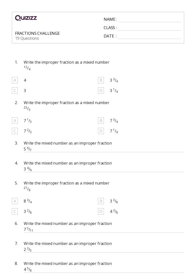 7th Grade Math Worksheets Printable Fractions