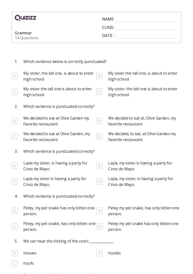 Printable English Worksheets Grade 5