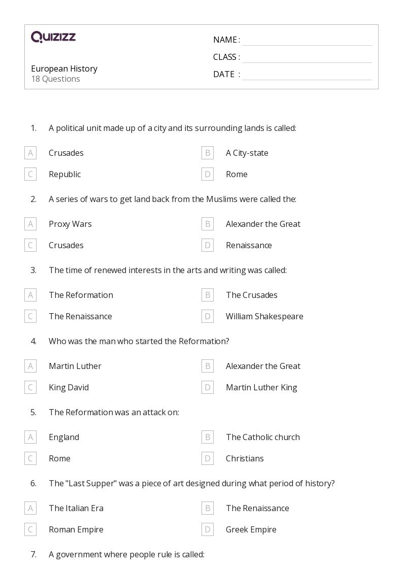 50 History Worksheets For 10th Grade On Quizizz Free amp Printable