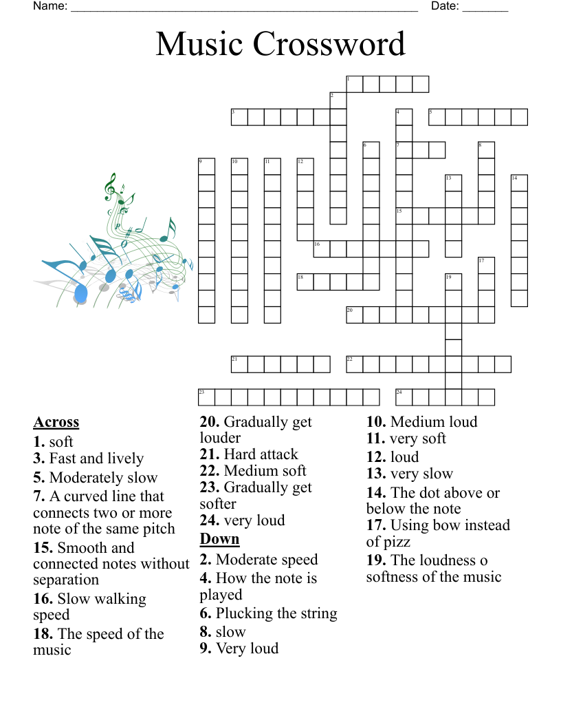 5th Grade Music Terms Crossword WordMint