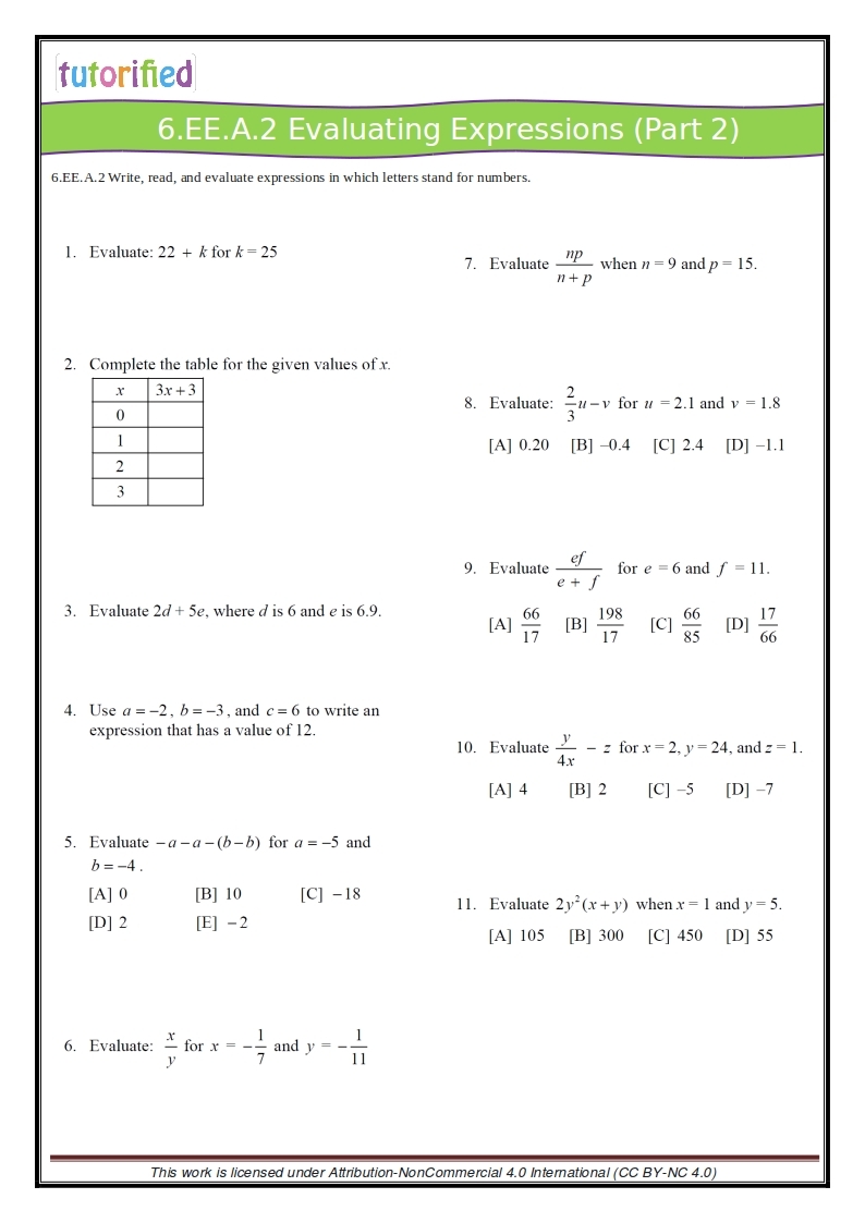 Printable Math Worksheets Free 6th Grade