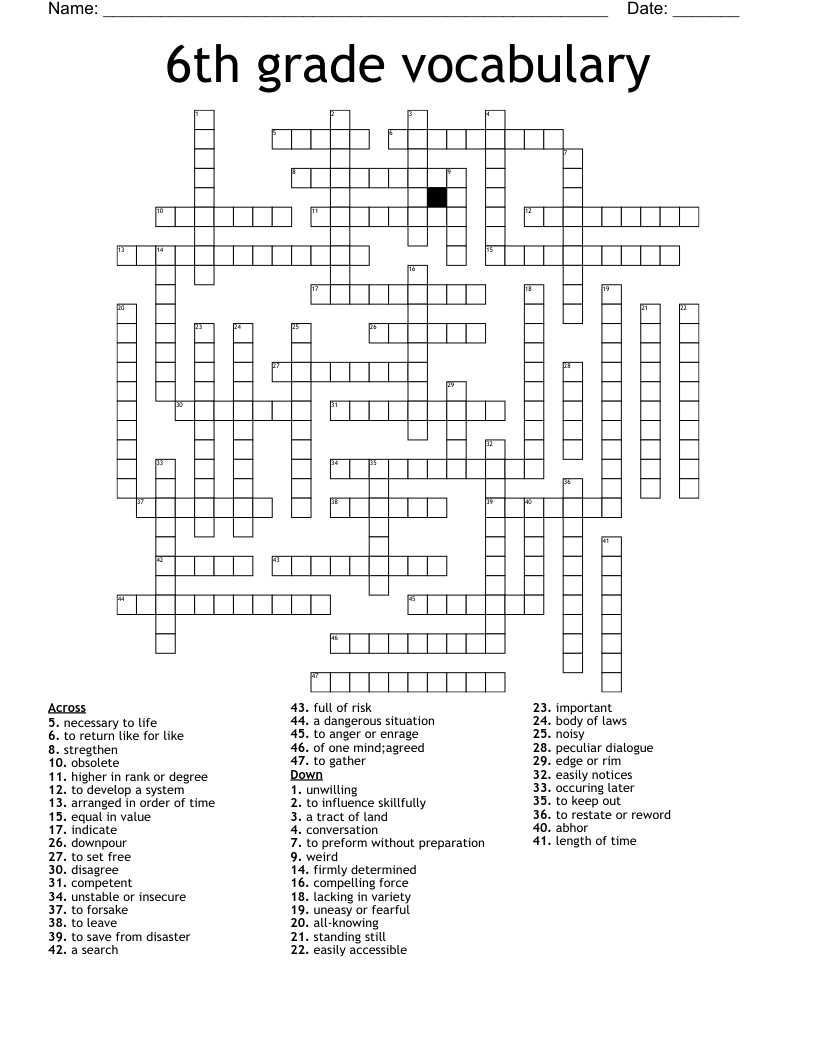 Crossword Puzzles Printable 6th Grade