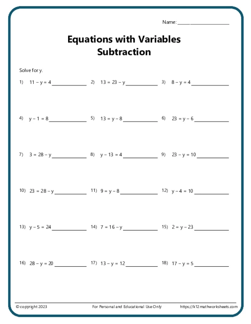 7th Grade Algebra Worksheets