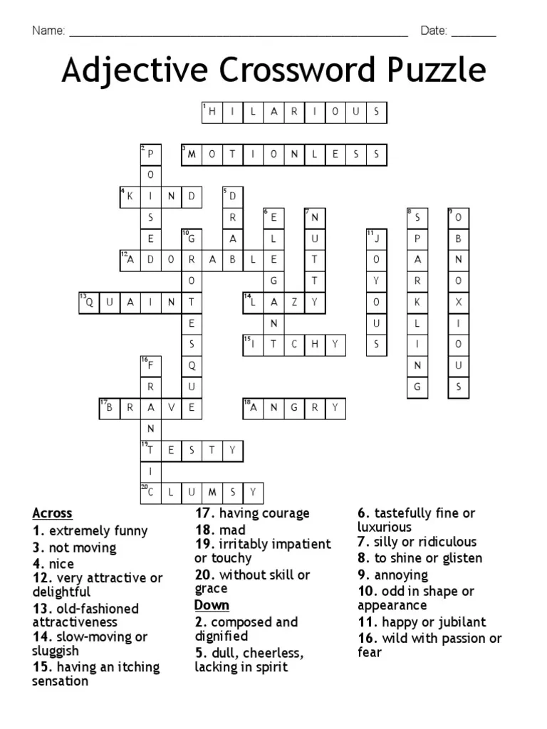 Adjective Crossword Puzzle Answer Key C09de 6162dce5 PDF