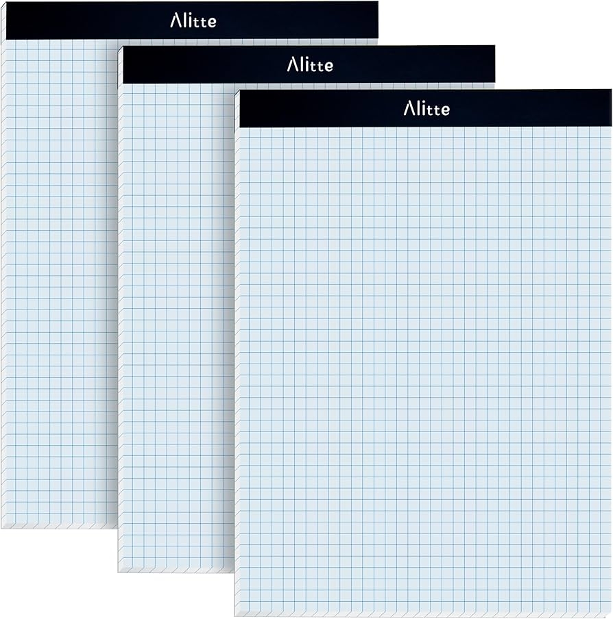 Alitte Graph Paper Pad Pack Of 3 White Letter Size 4x4 Quad Grid Paper With Blue Lines Easy Tear Perforations 11 X 8 5 Cardboard Backing 