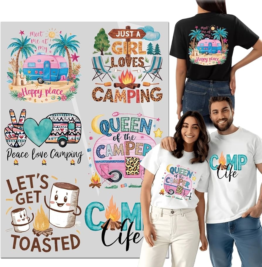 Amazon 6PCS Camping Iron DTF Transfers Ready To Press 