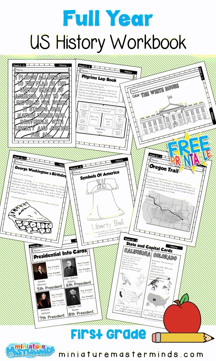 American History Work Book Ages 6 To 8 Free Printable Worksheets 
