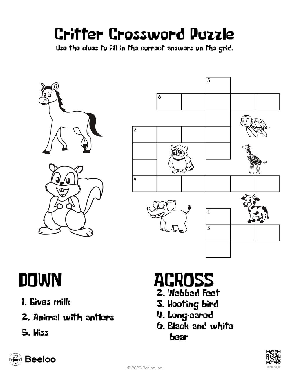 Animal themed Crossword Puzzles Beeloo Printable Crafts And 