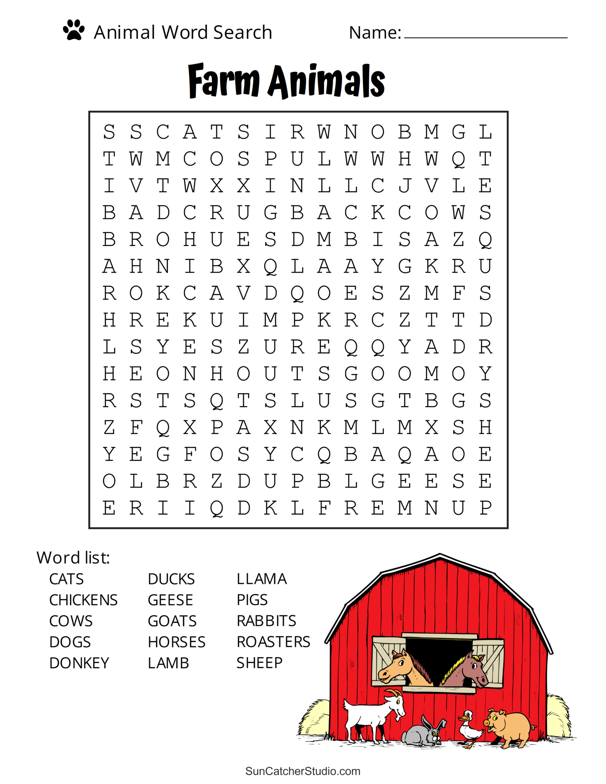 Printable Word Puzzles Animals