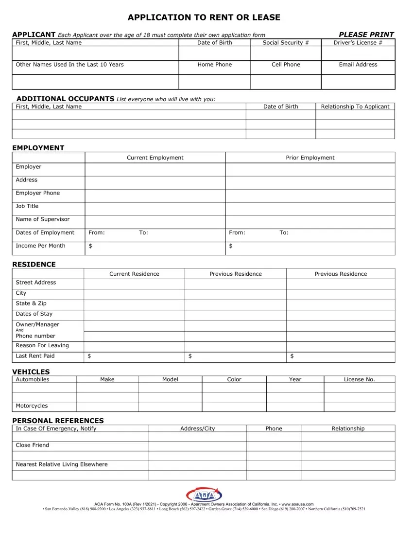 AOA Form 100A Fill Out Printable PDF Forms Online
