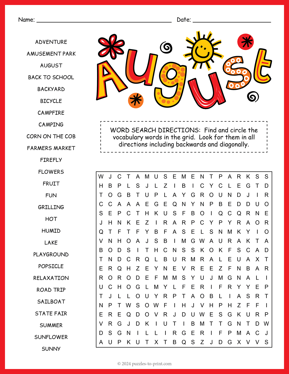 August Word Search