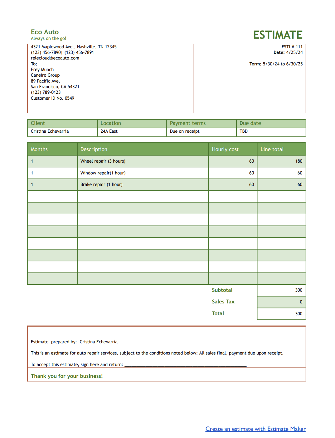 Auto Repair Estimate Templates