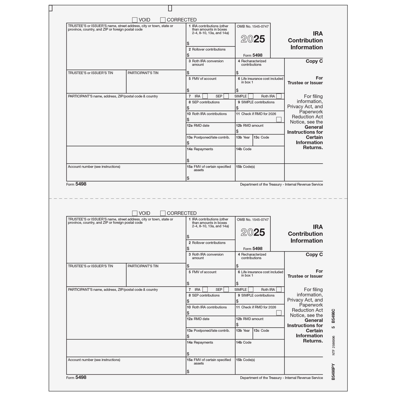 B5498PY05 Form 5498 IRA Contribution Information Copy C Trustee 