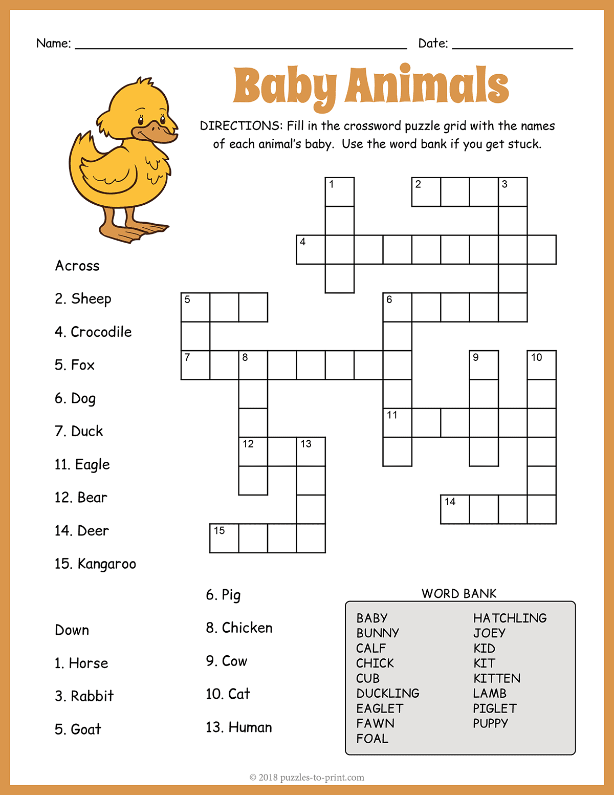 Printable Crossword Puzzles About Babies
