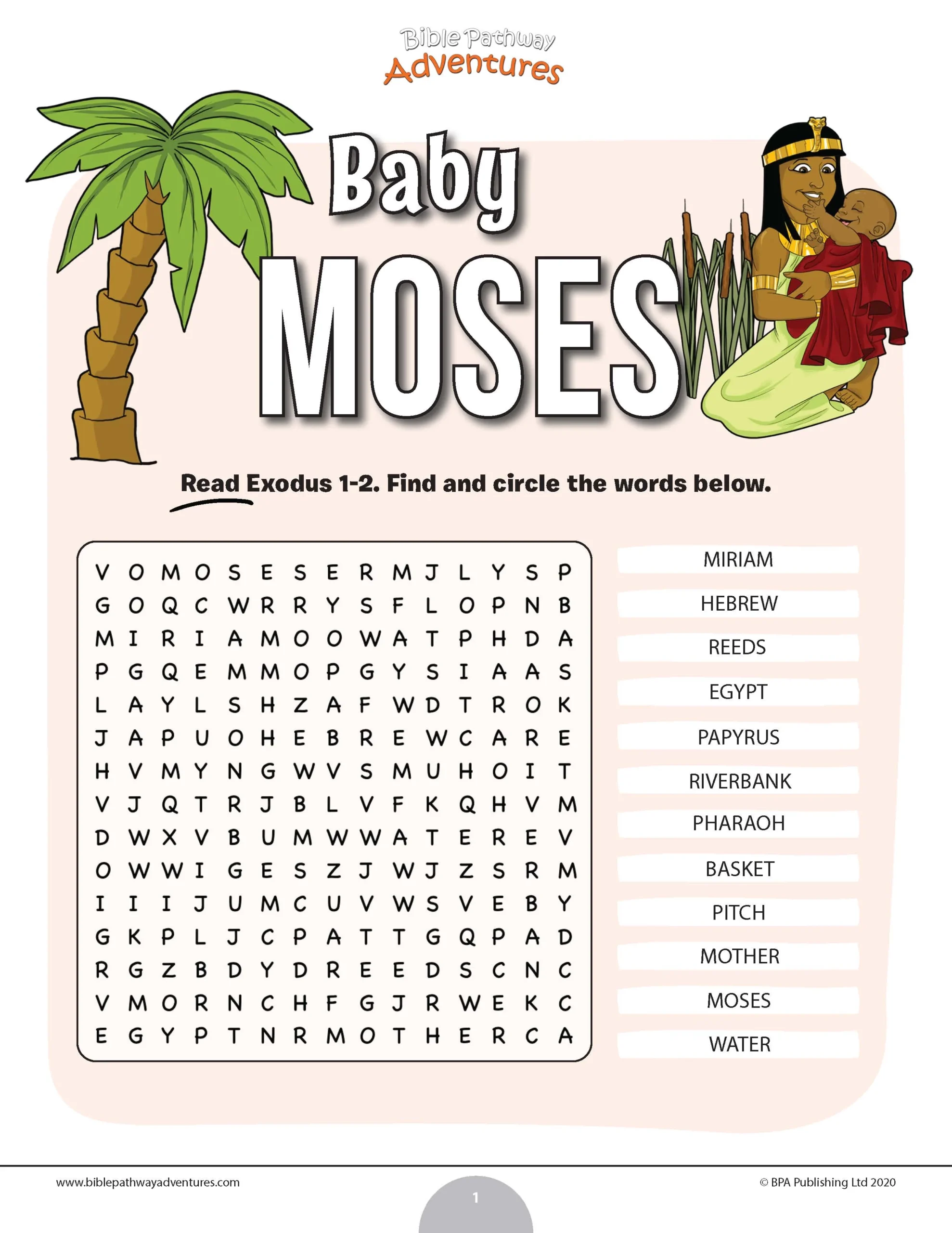 Baby Moses Bible Word Search PDF Bible Pathway Adventures