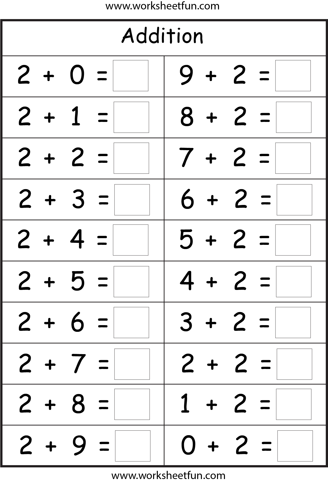 Addition Printable Worksheets Free