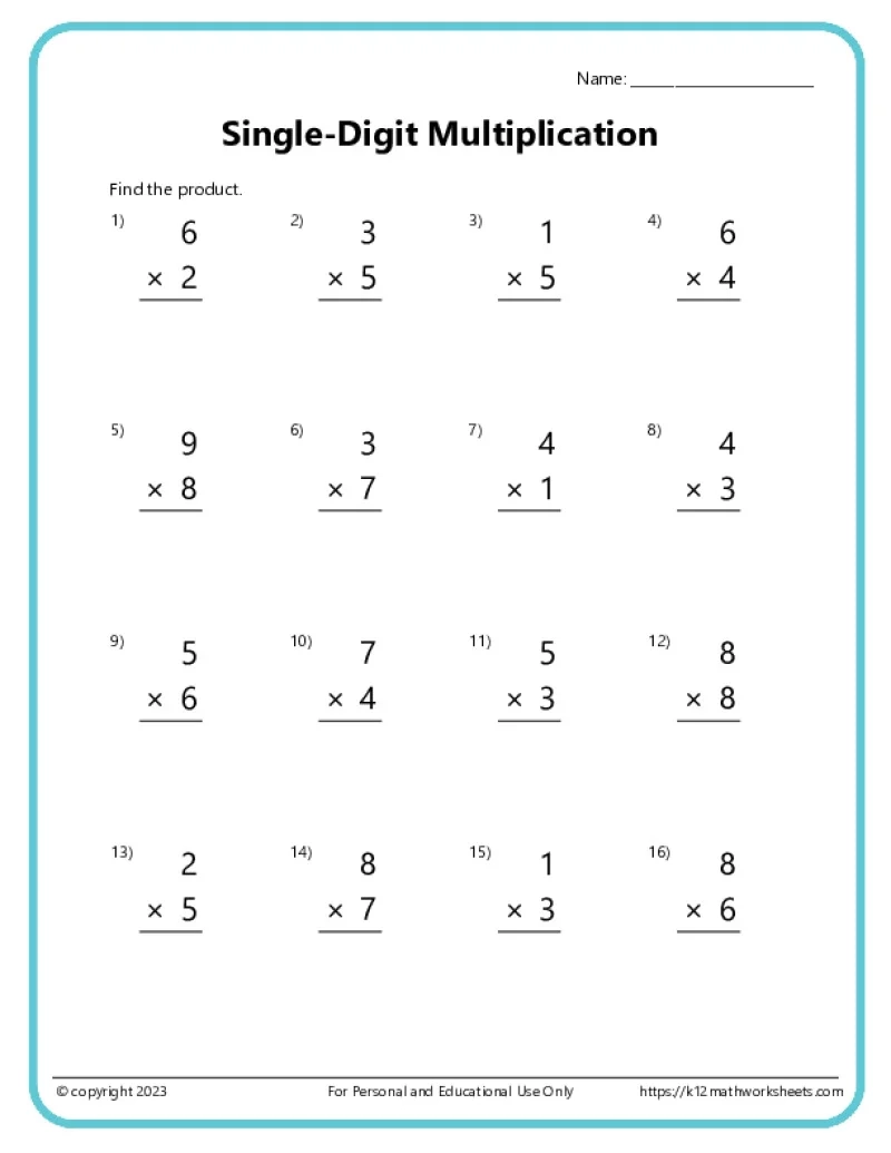 Basic Multiplication Worksheets K12 Math Worksheets