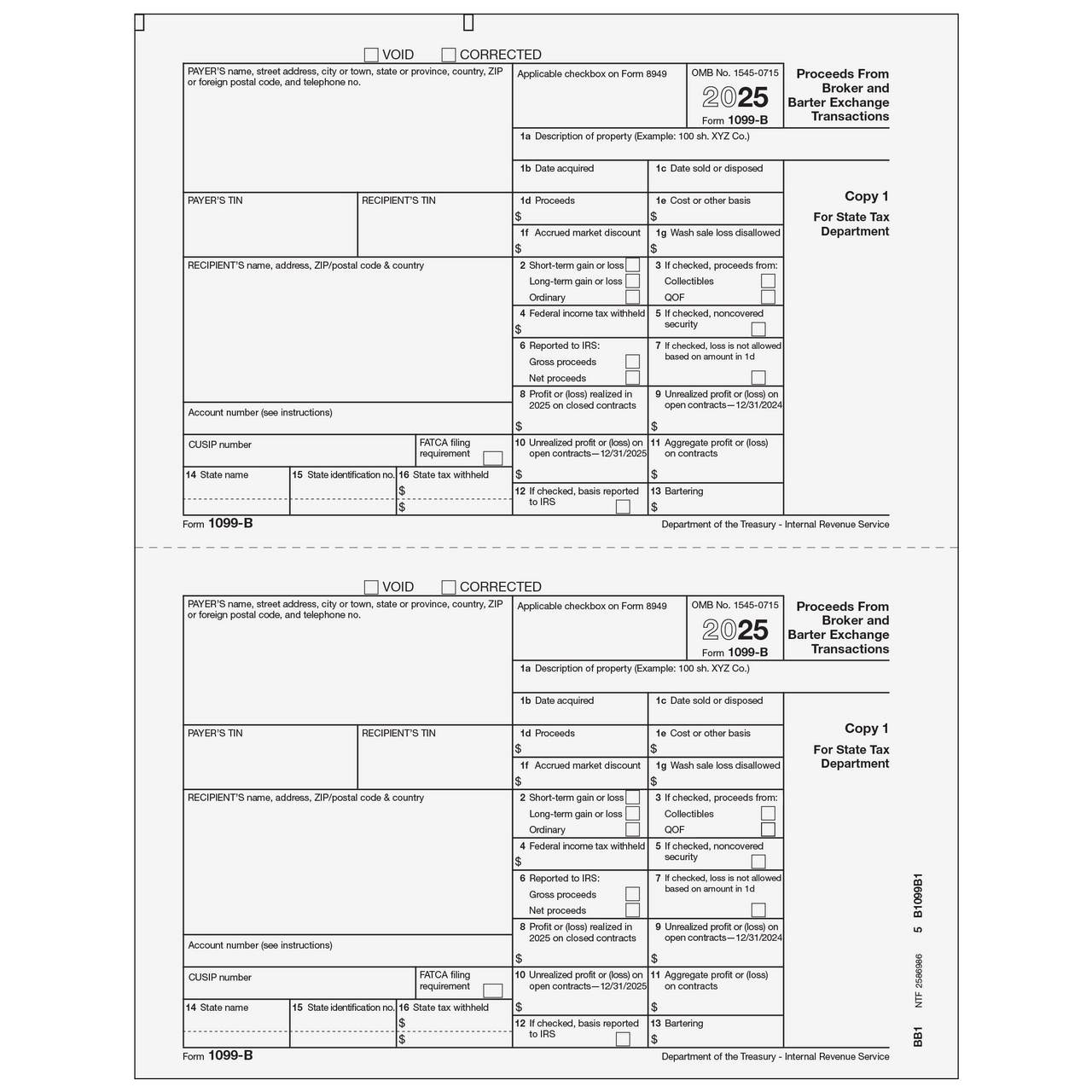 BB105 Form 1099 B Proceeds From Broker And Barter Exchange Transactions Copy 1 State