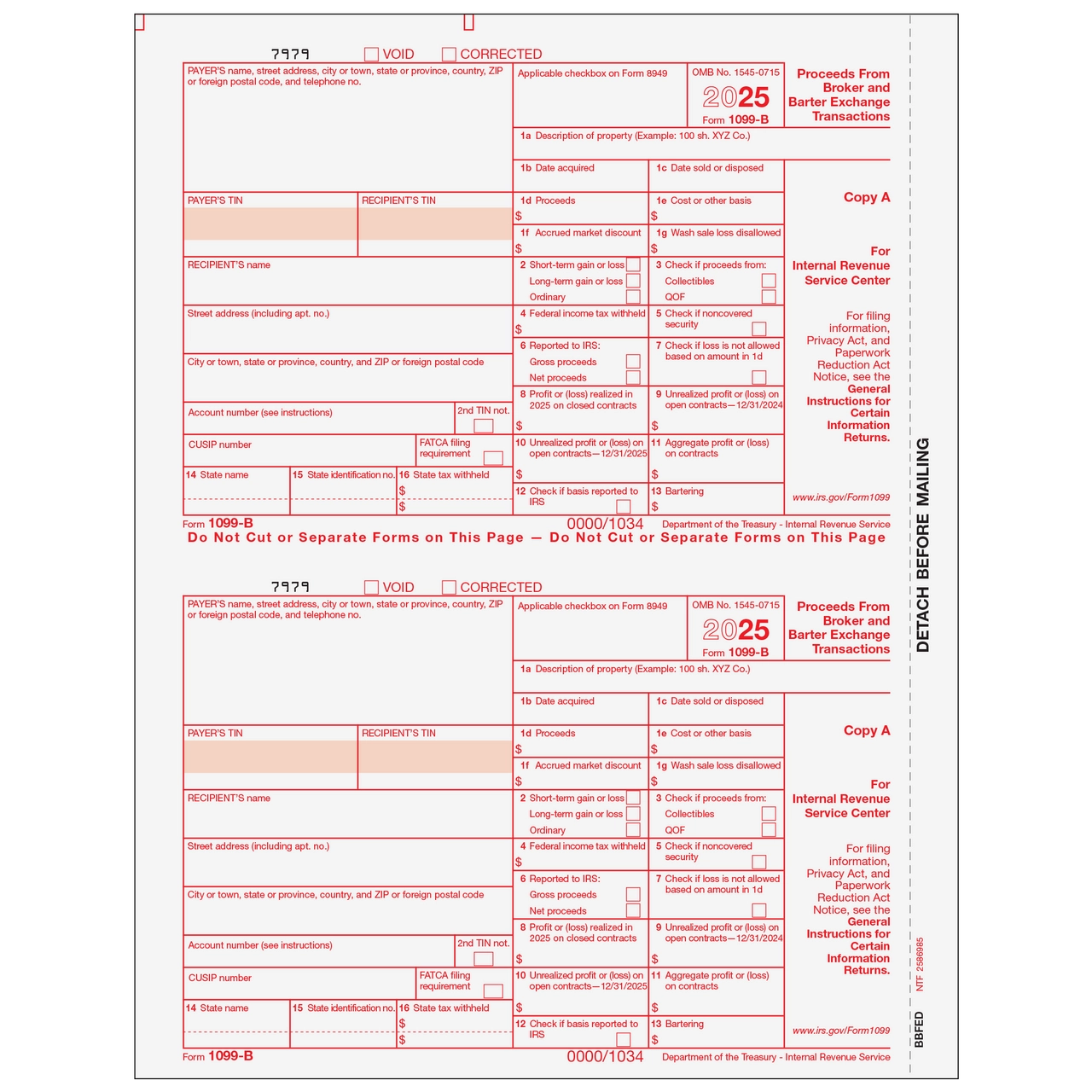 BBFED05 Form 1099 B Proceeds From Broker And Barter Exchange 
