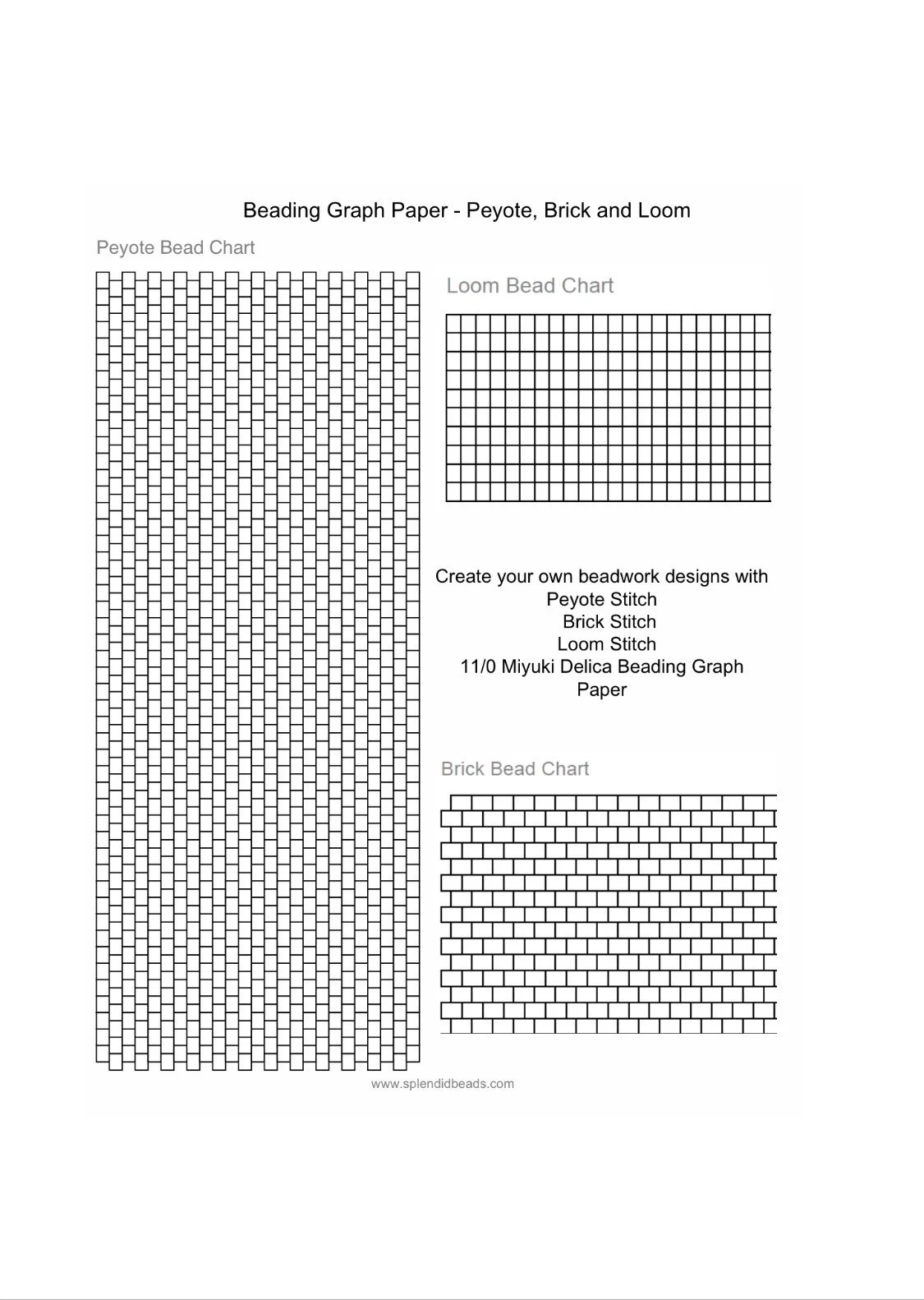 Beading Graph Paper For Peyote Brick Loom Stitch printable PDF 