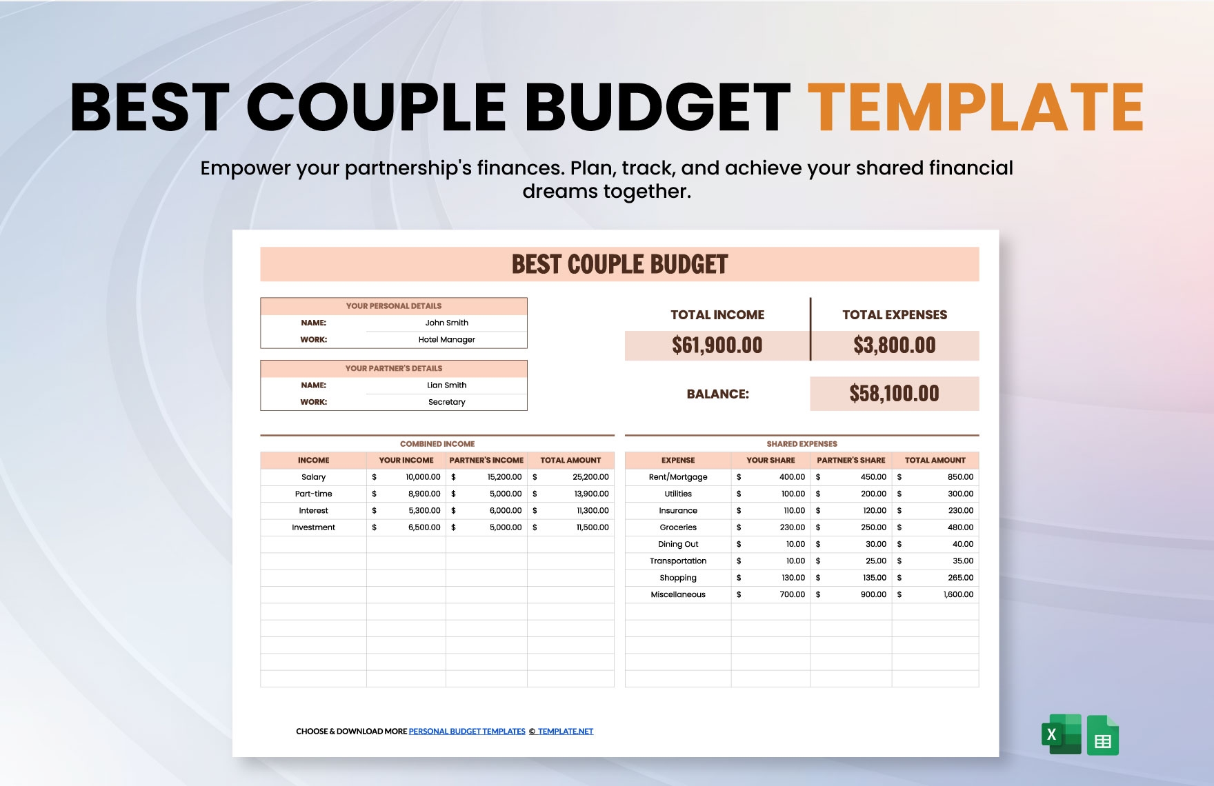 Best Couple Budget Template In Excel Google Sheets Download 