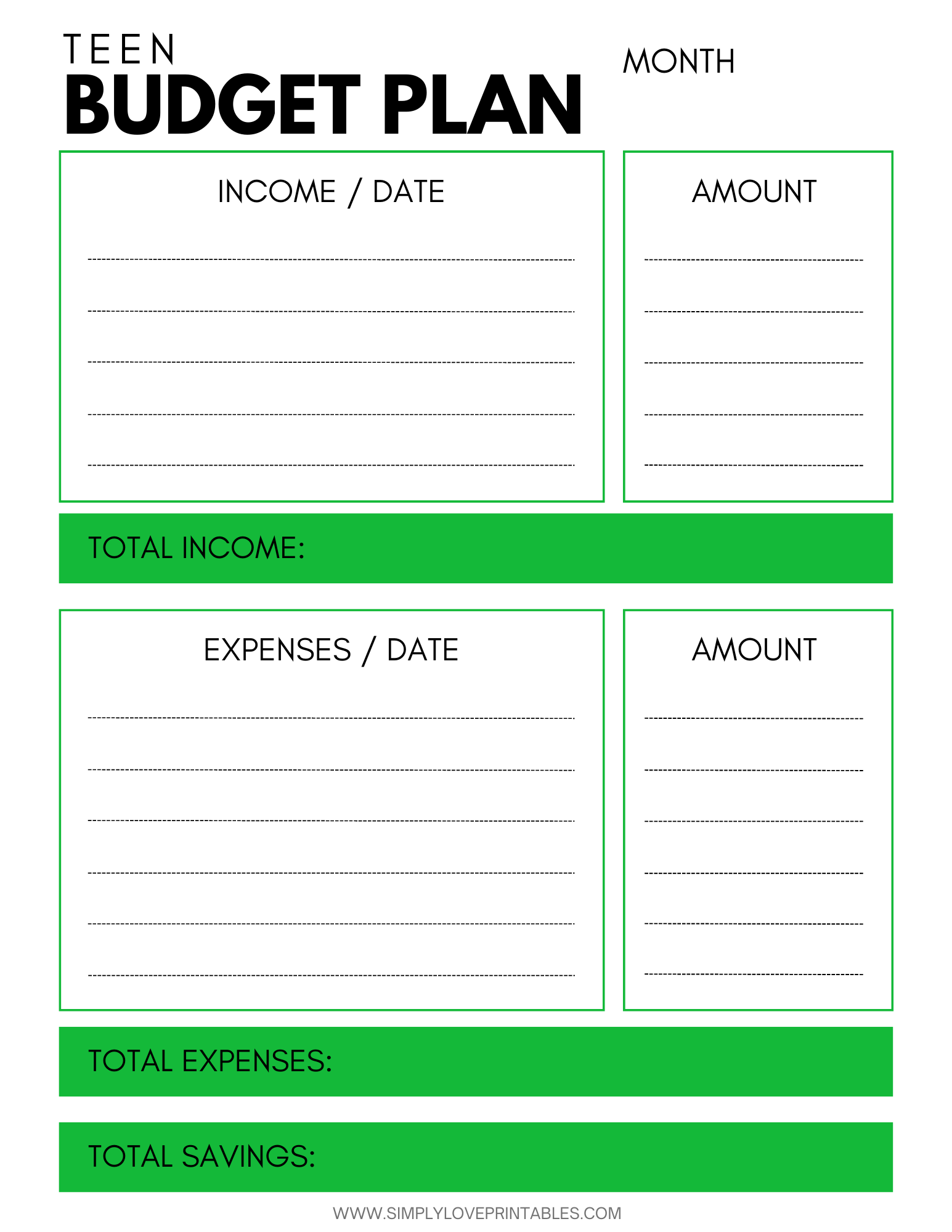 Free Printable Budget Worksheet For Teens