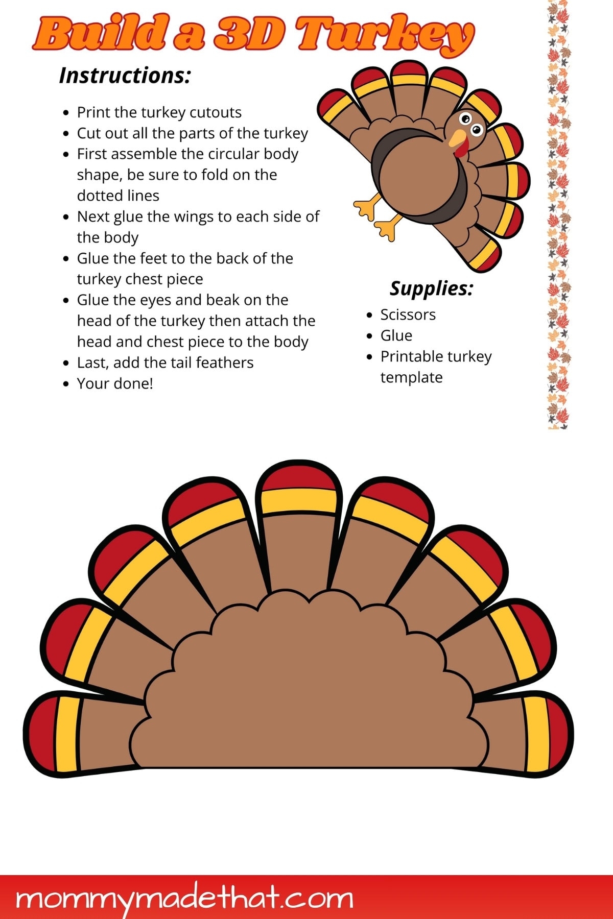 Build A 3D Turkey Free Cut Out Printable 