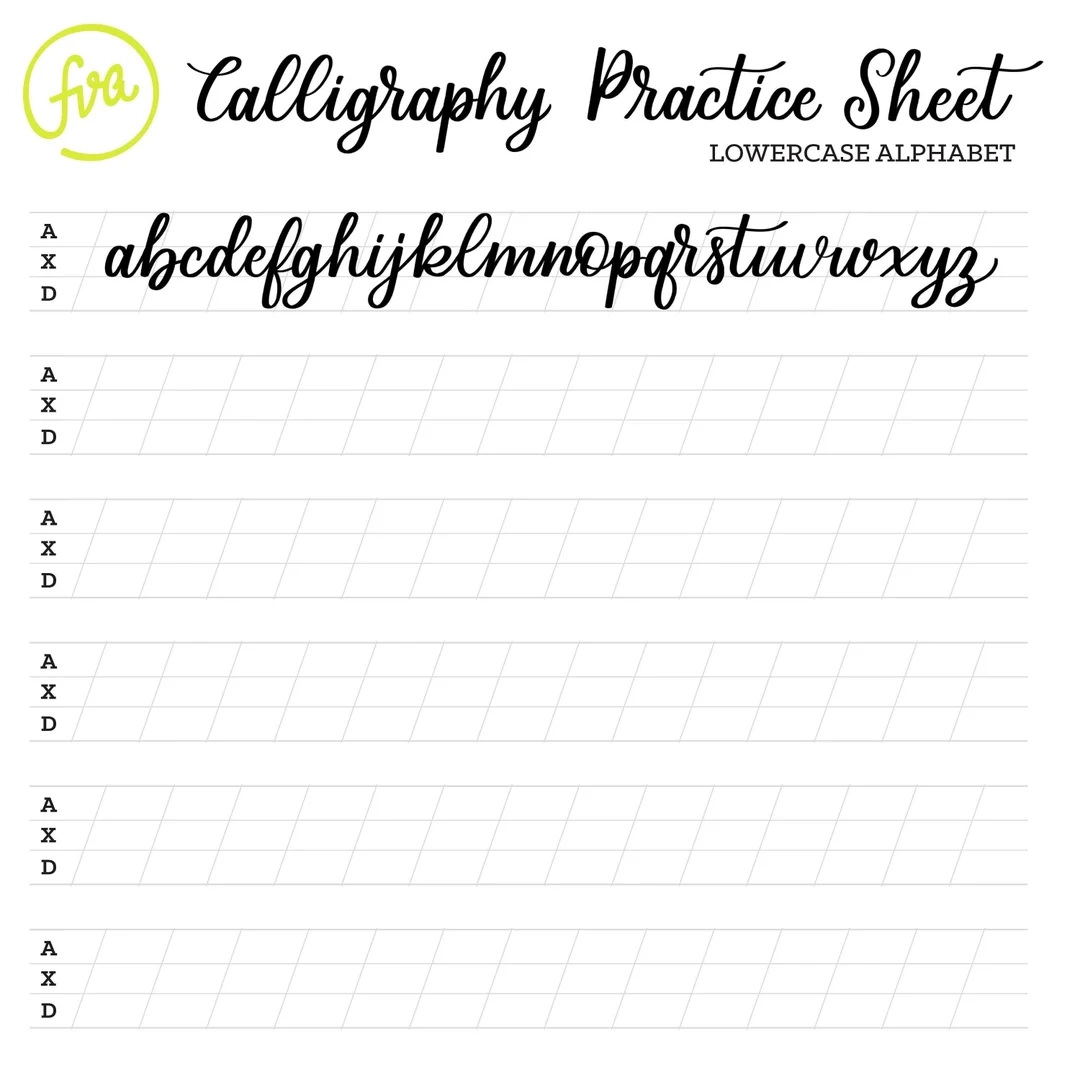 Calligraphy Practice Sheets Lowercase Alphabet Lettering 