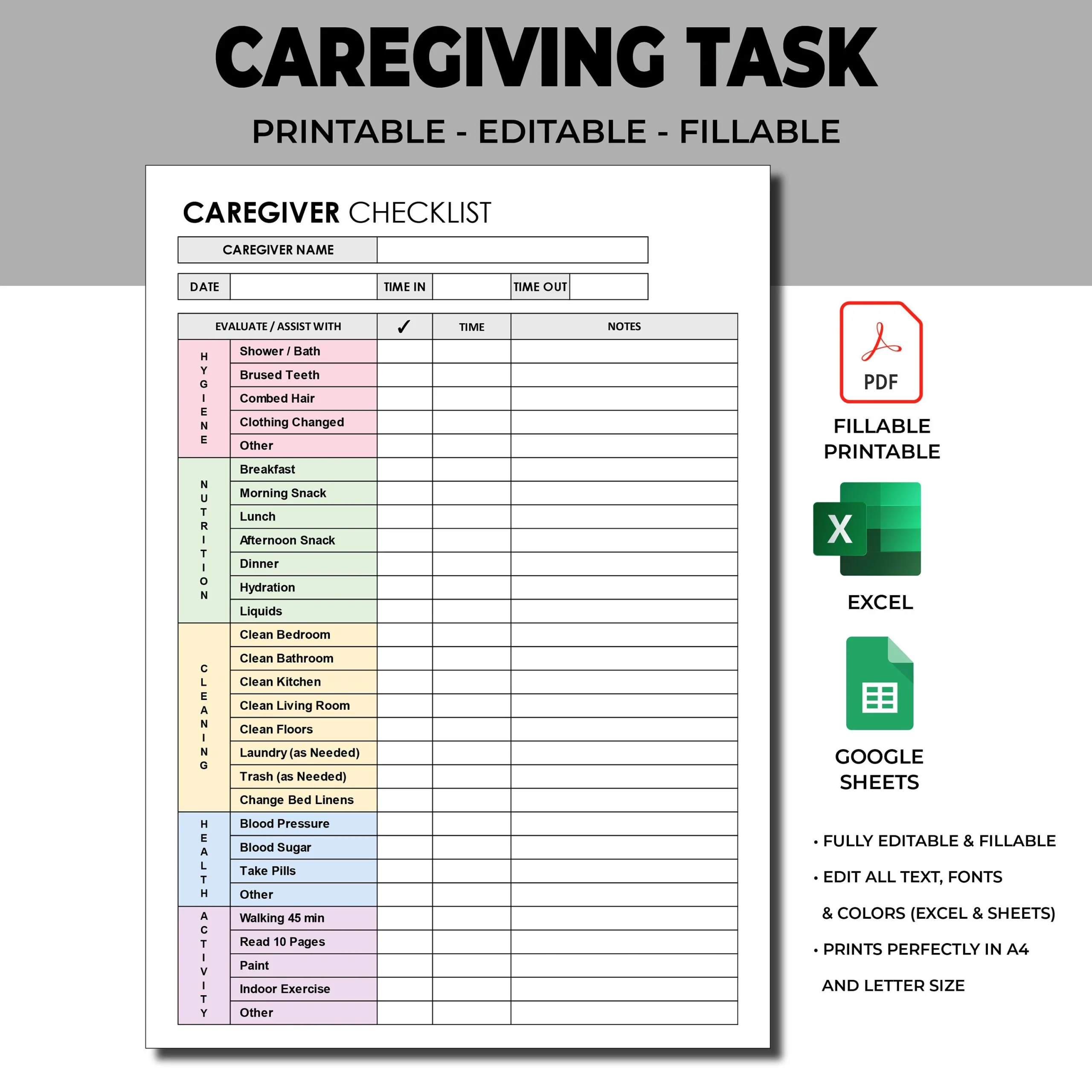 Responsibilities Printable Caregiver Daily Checklist Template