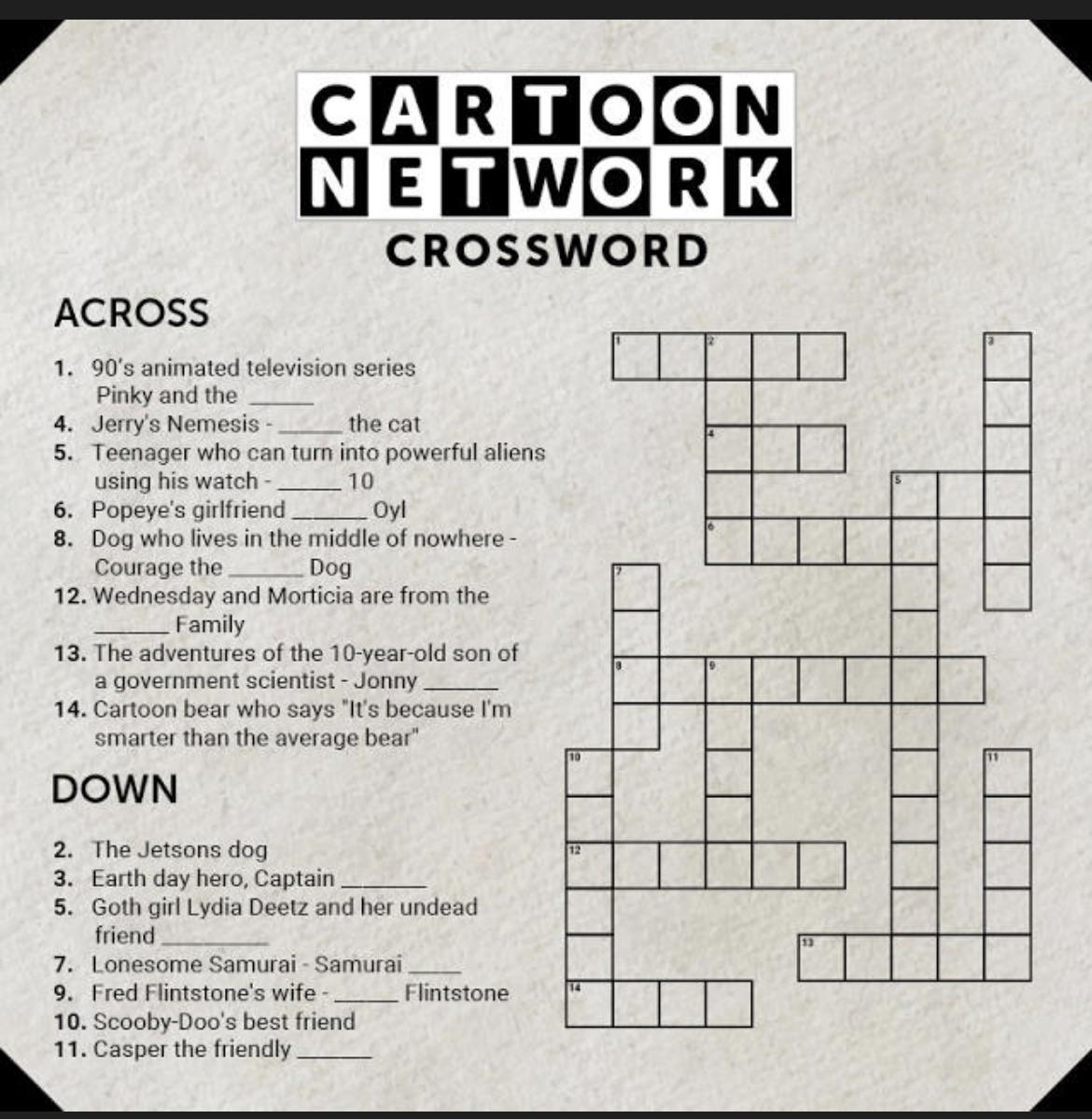 Cartoon Network Crossword Puzzle Can Some Edit It And Finish It 