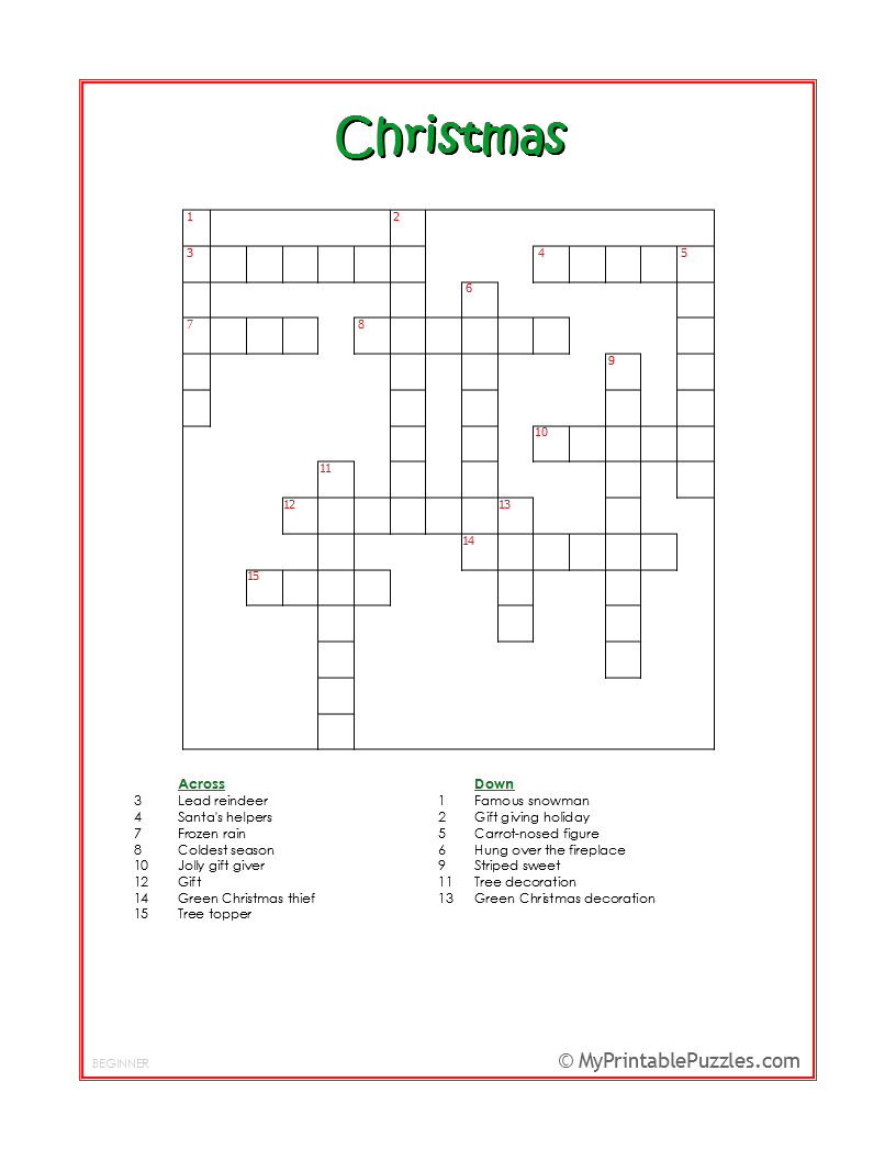 Easy Holiday Crossword Puzzles Printable