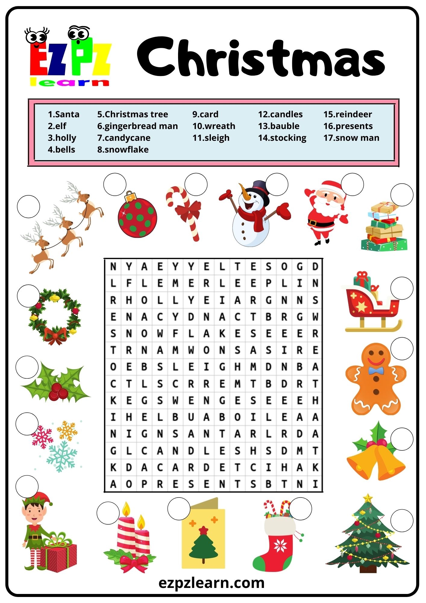 Christmas Find A Word Puzzle Printable