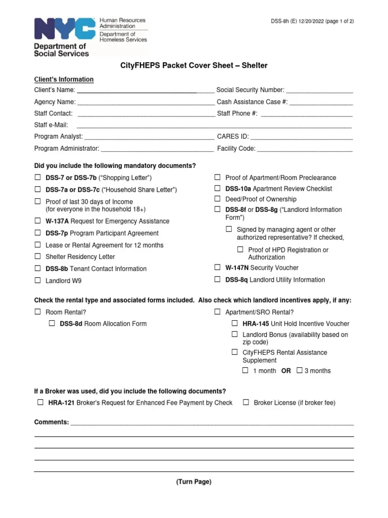 Cityfheps Packet Cover Sheet Shelter Dss 8H E 12 20 2022 