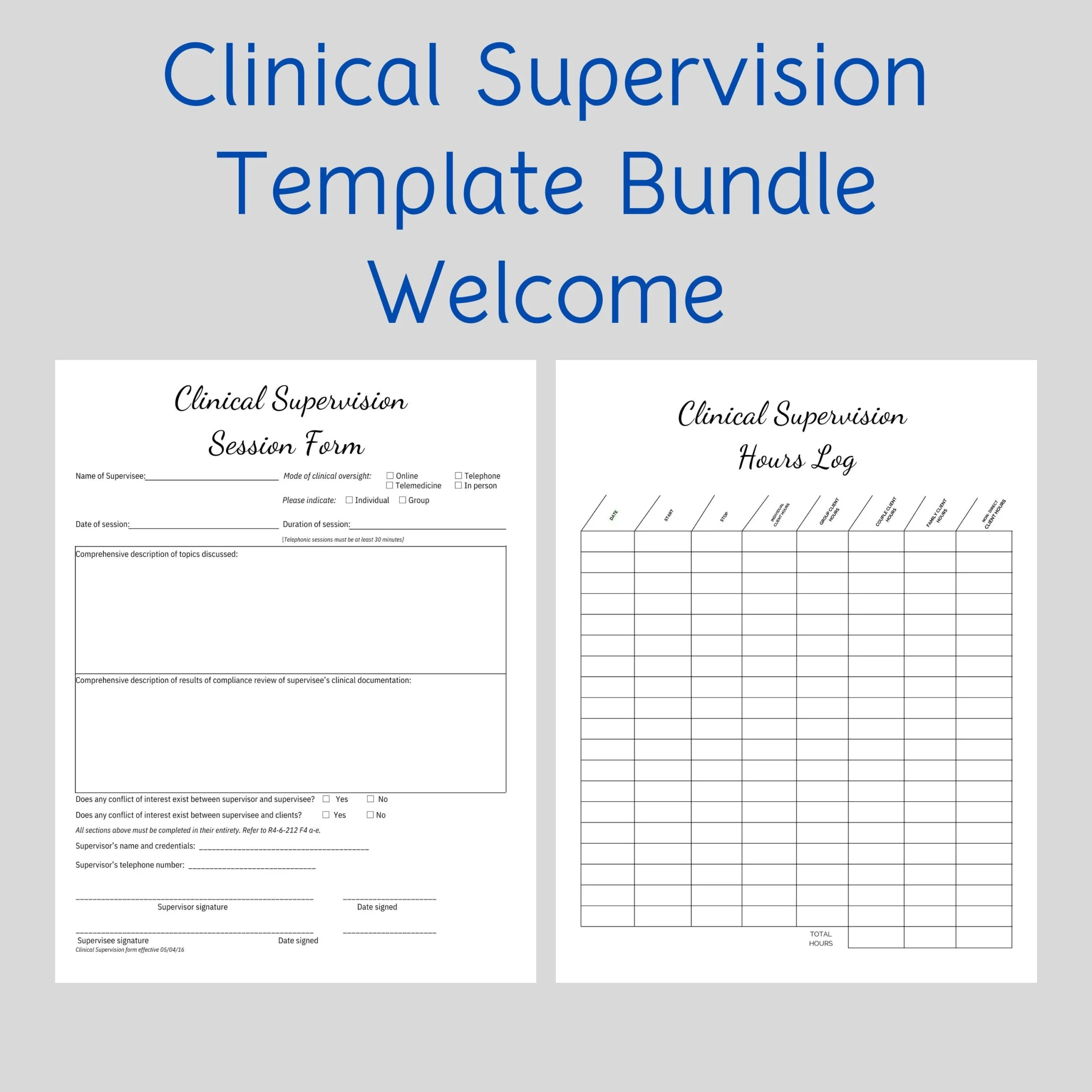 Clinical Supervision Form amp Hours Log Minimalist CANVA Template 