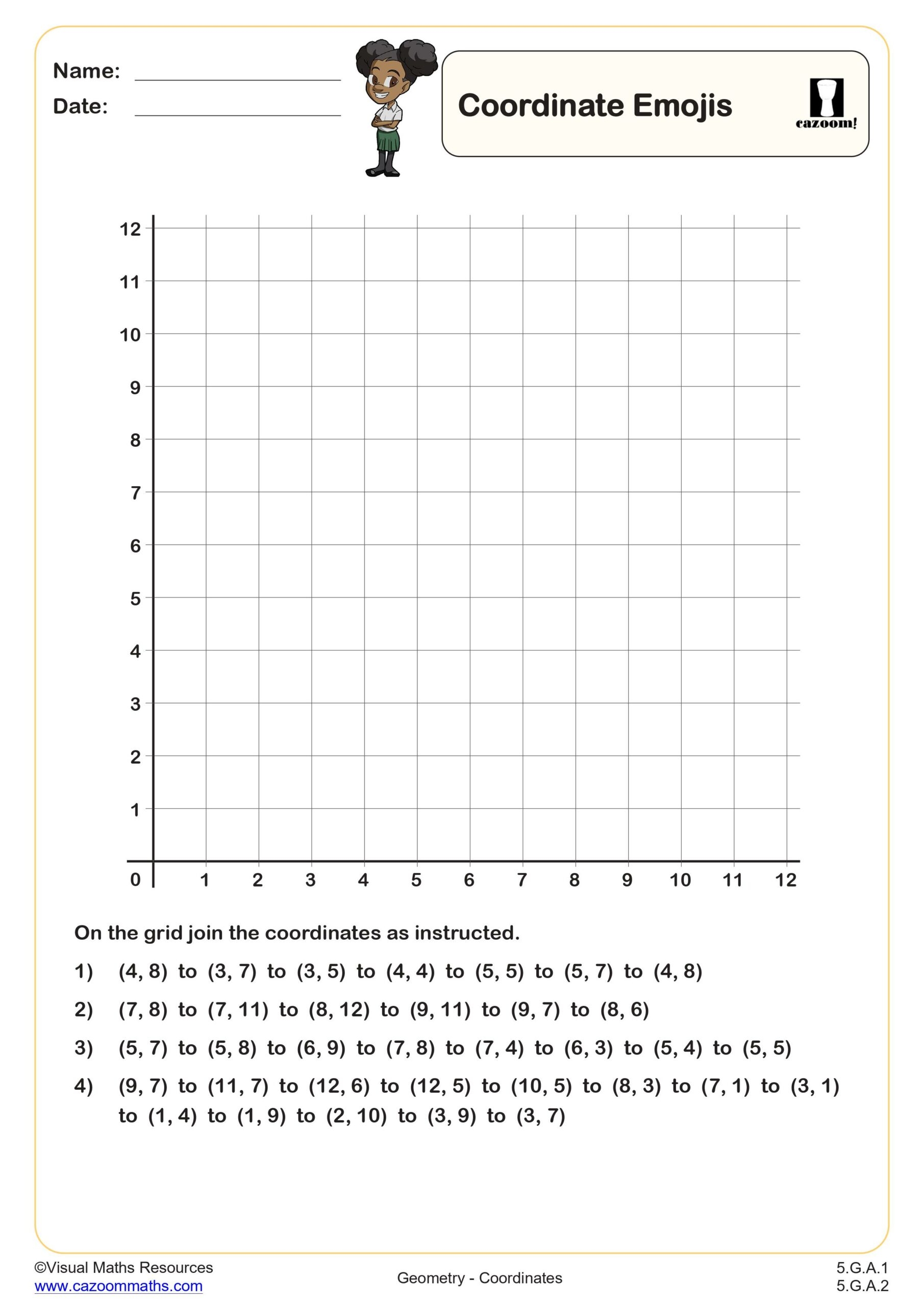 Coordinate Emojis Worksheet Fun And Engaging 5th Grade Geometry 