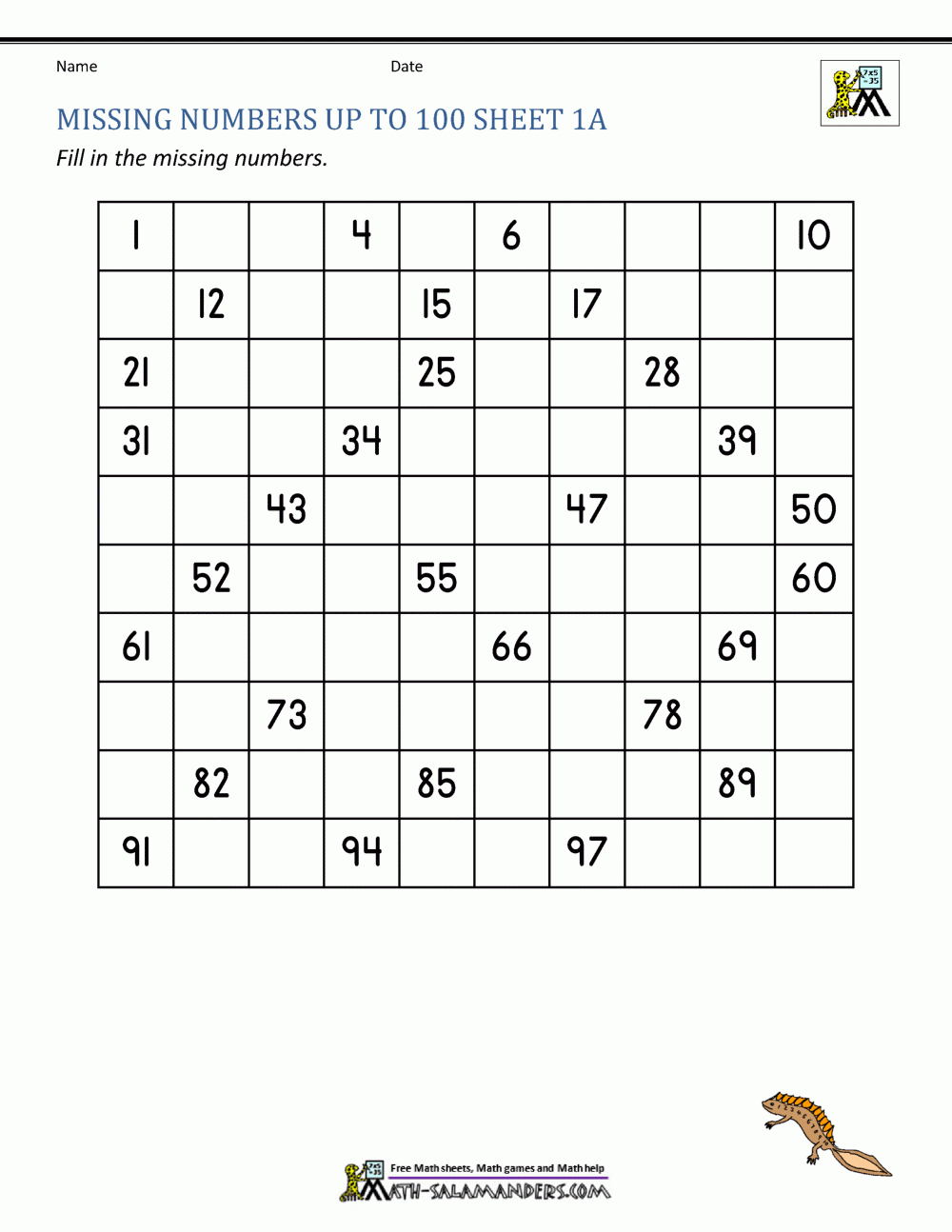 Free Printable Worksheets Numbers 1 To 100