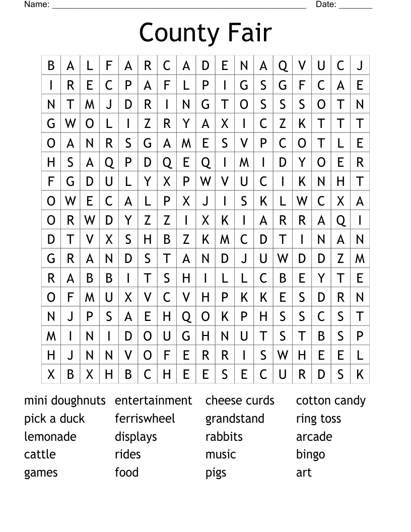 State Fair Crossword Puzzles Printable