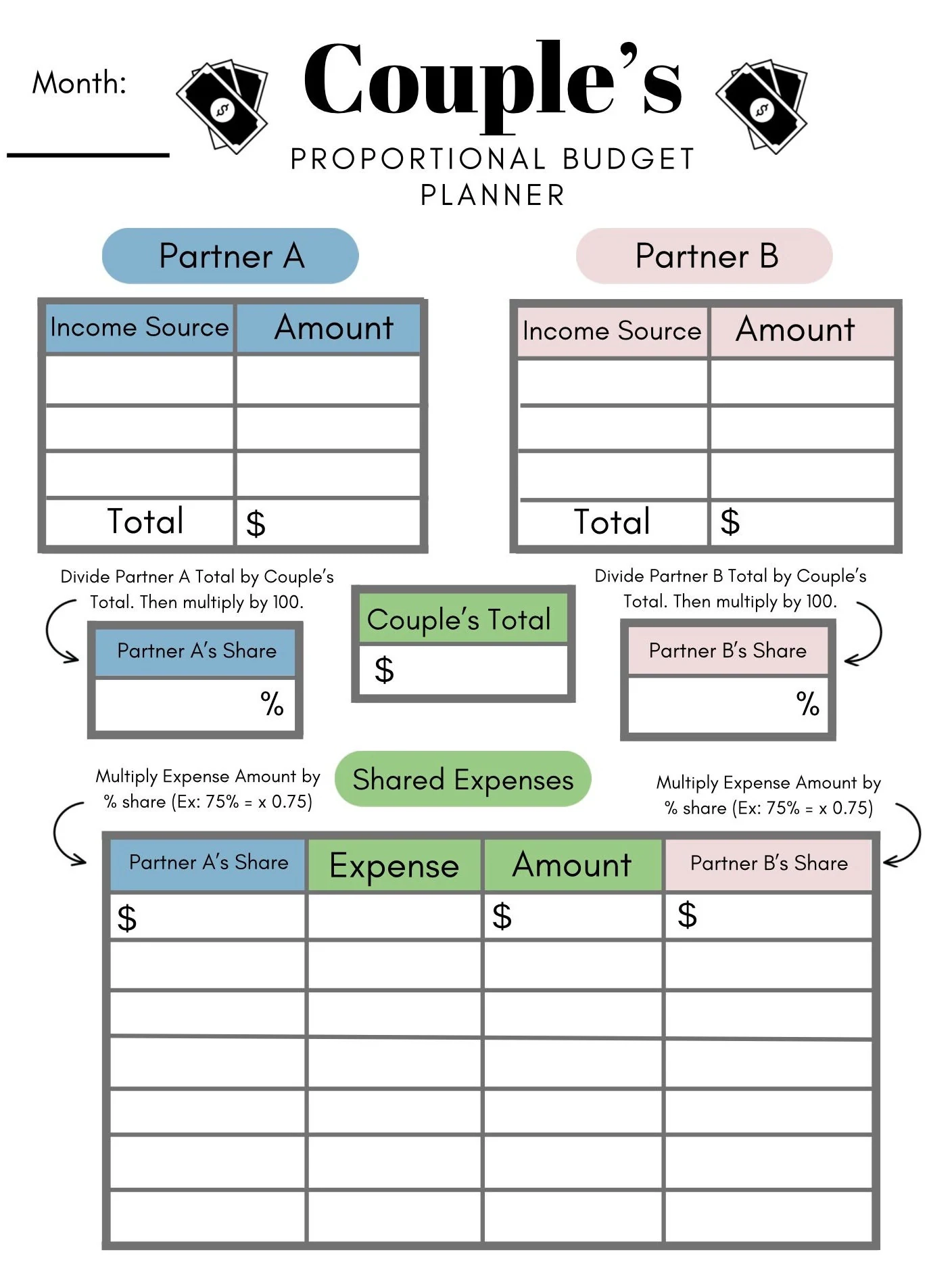 Couple s Proportional Budget Planner Digital Printable Download 