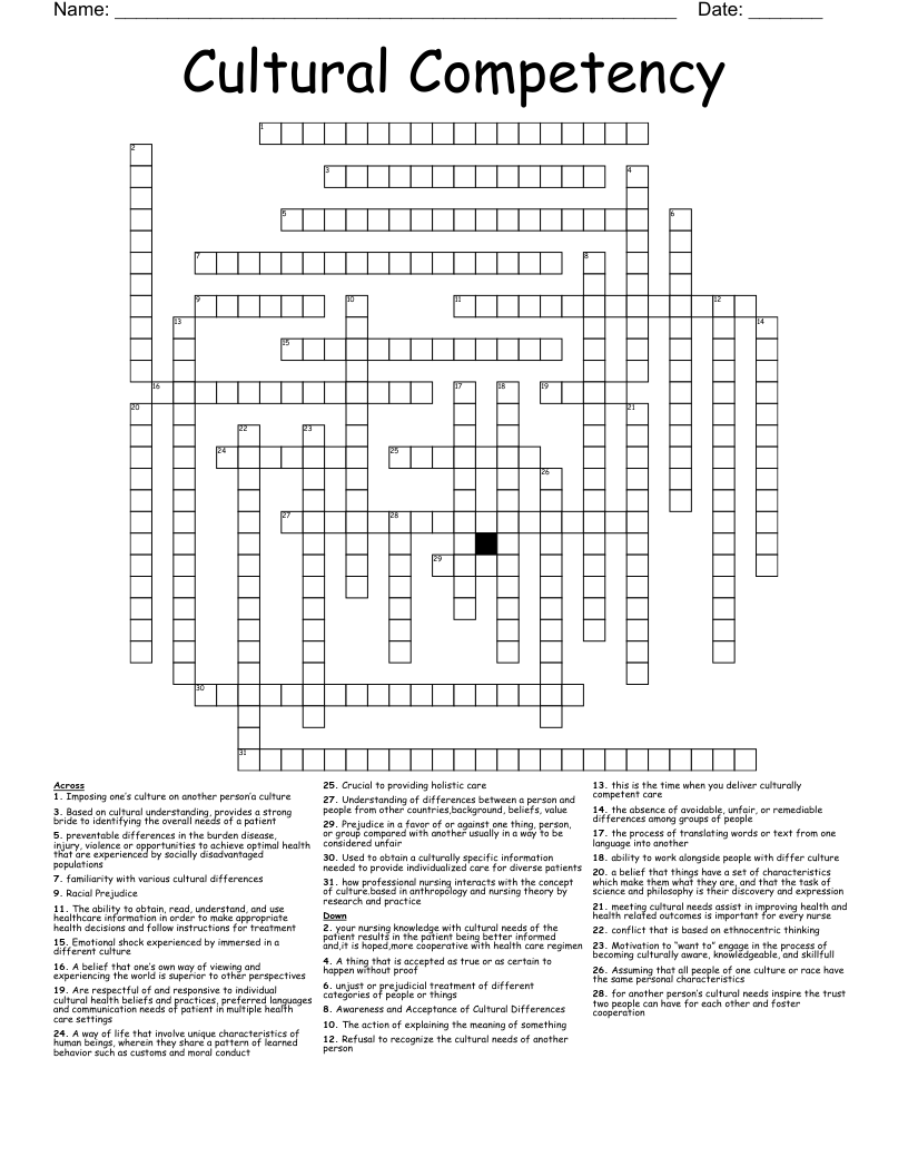 Cultural Competency Crossword WordMint
