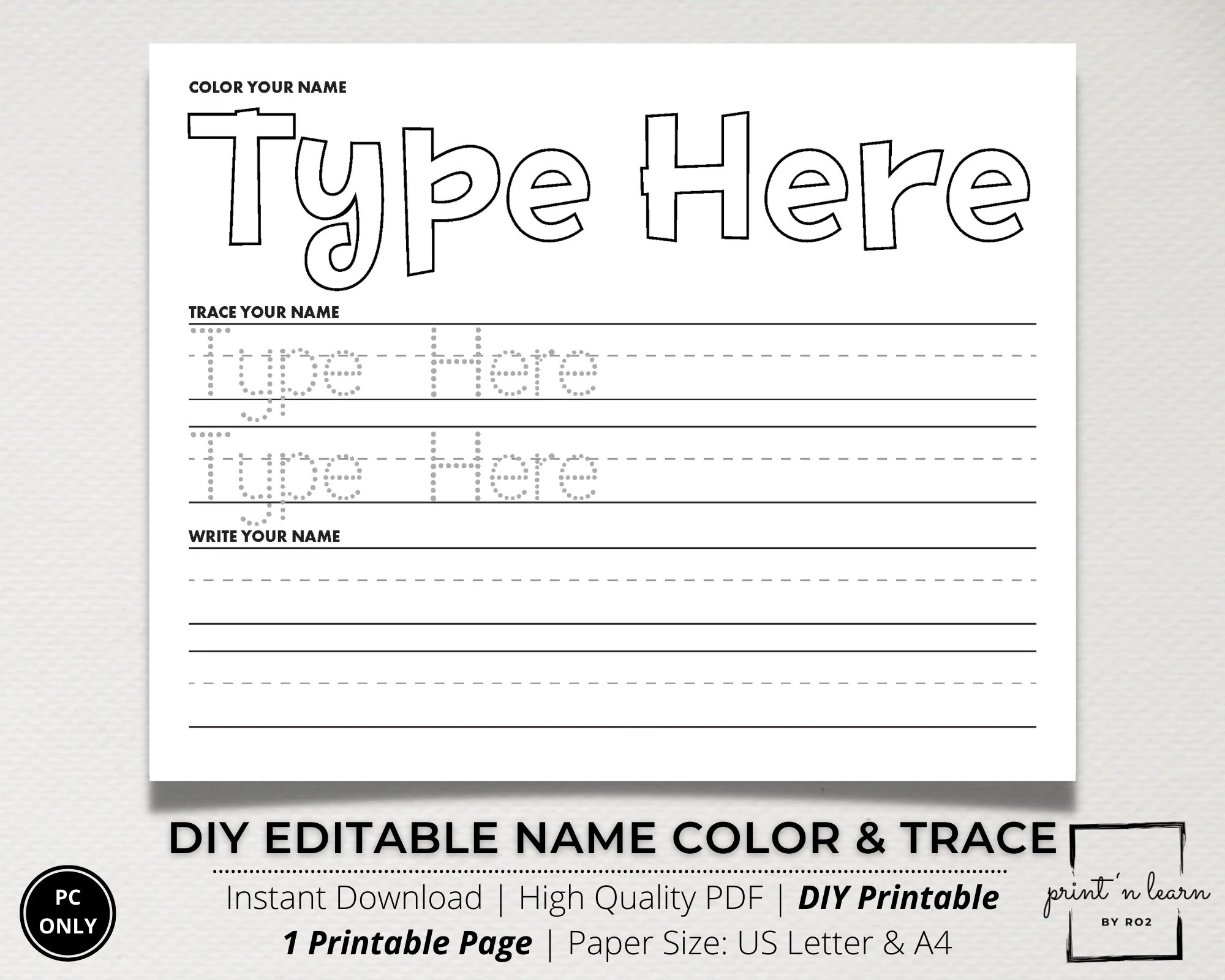 Custom Name Tracing Sheet Handwriting Practice Name Writing 