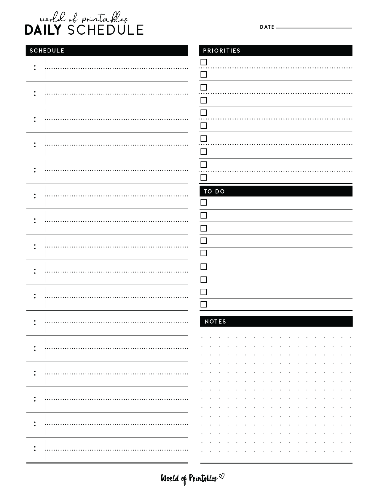 Printable Schedule Template Daily