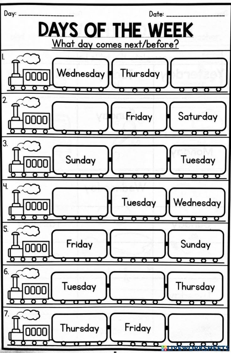 days of the week online exercise for year 2