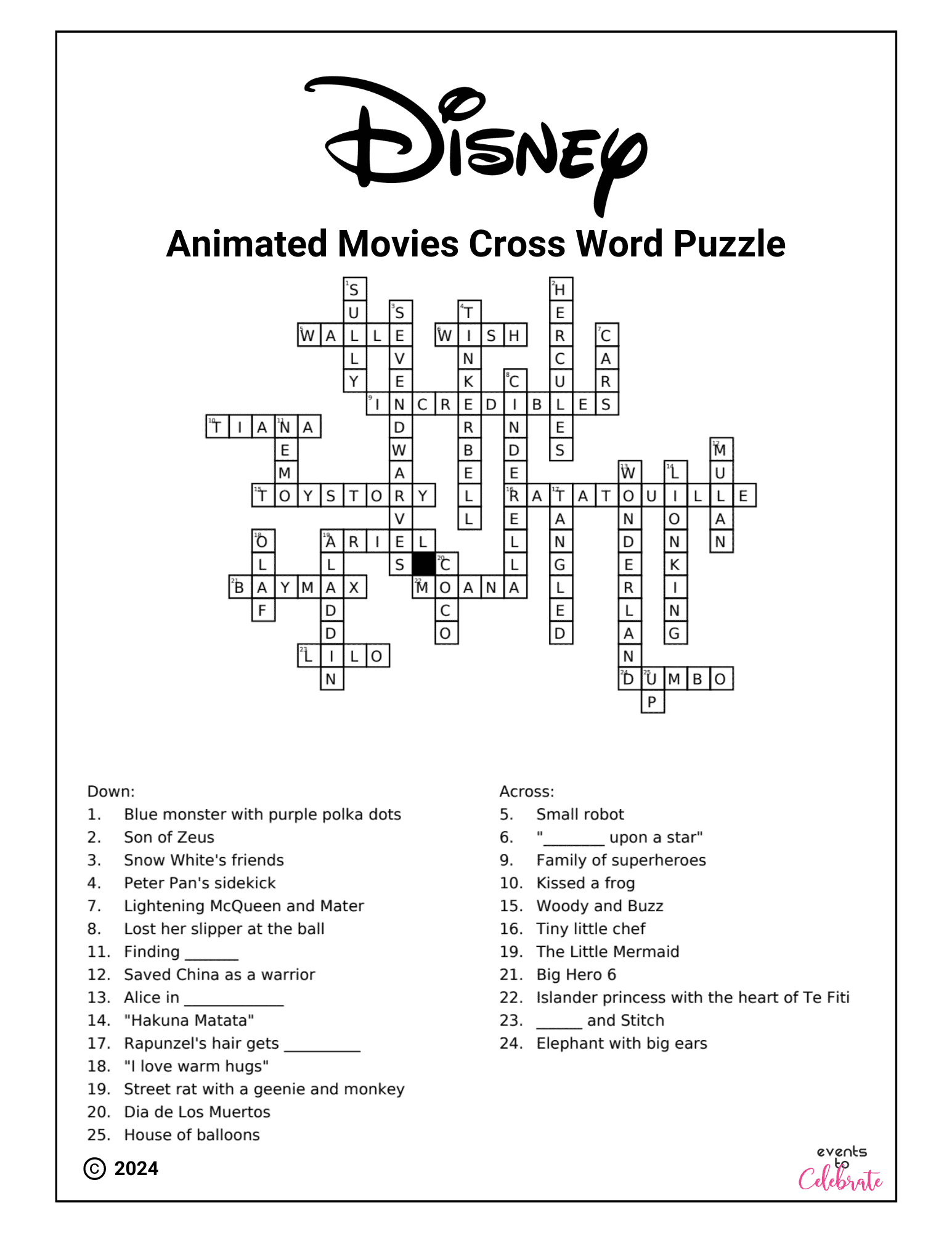 Disney Crossword Puzzles For Kids Villains And Heroes Party 
