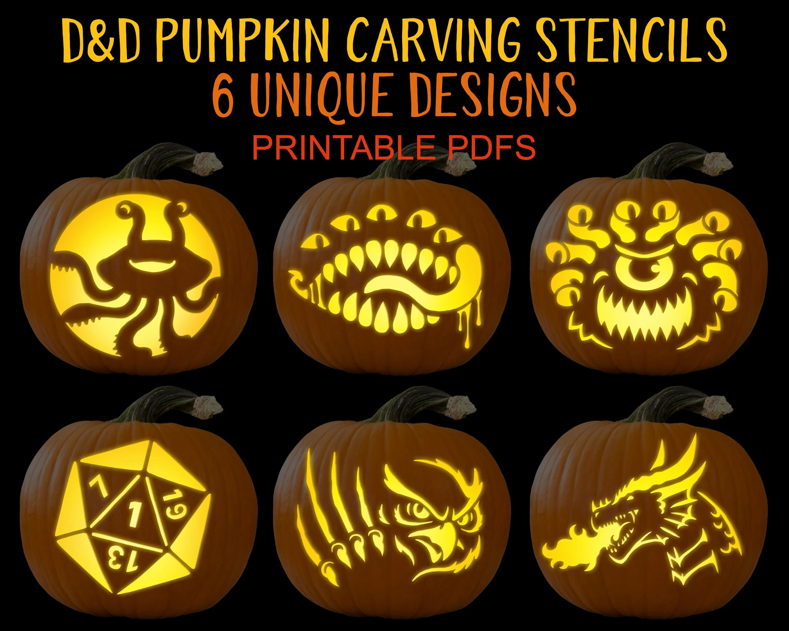 Dnd Pumpkin Carving Stencils Printable PDF Halloween Pumpkin 