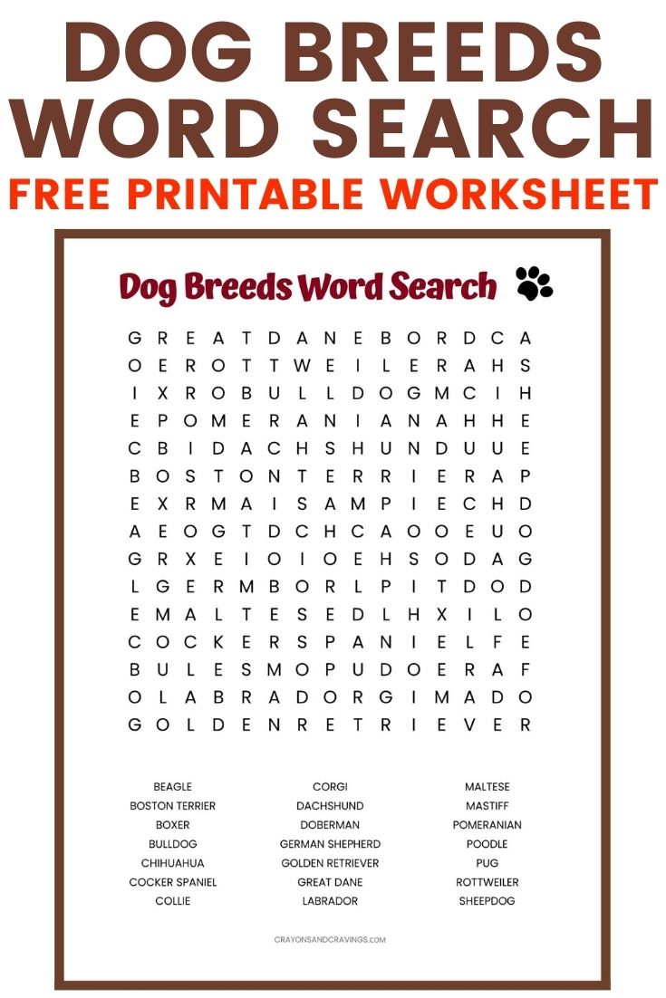 Dog Breed Word Search Printable Large Print