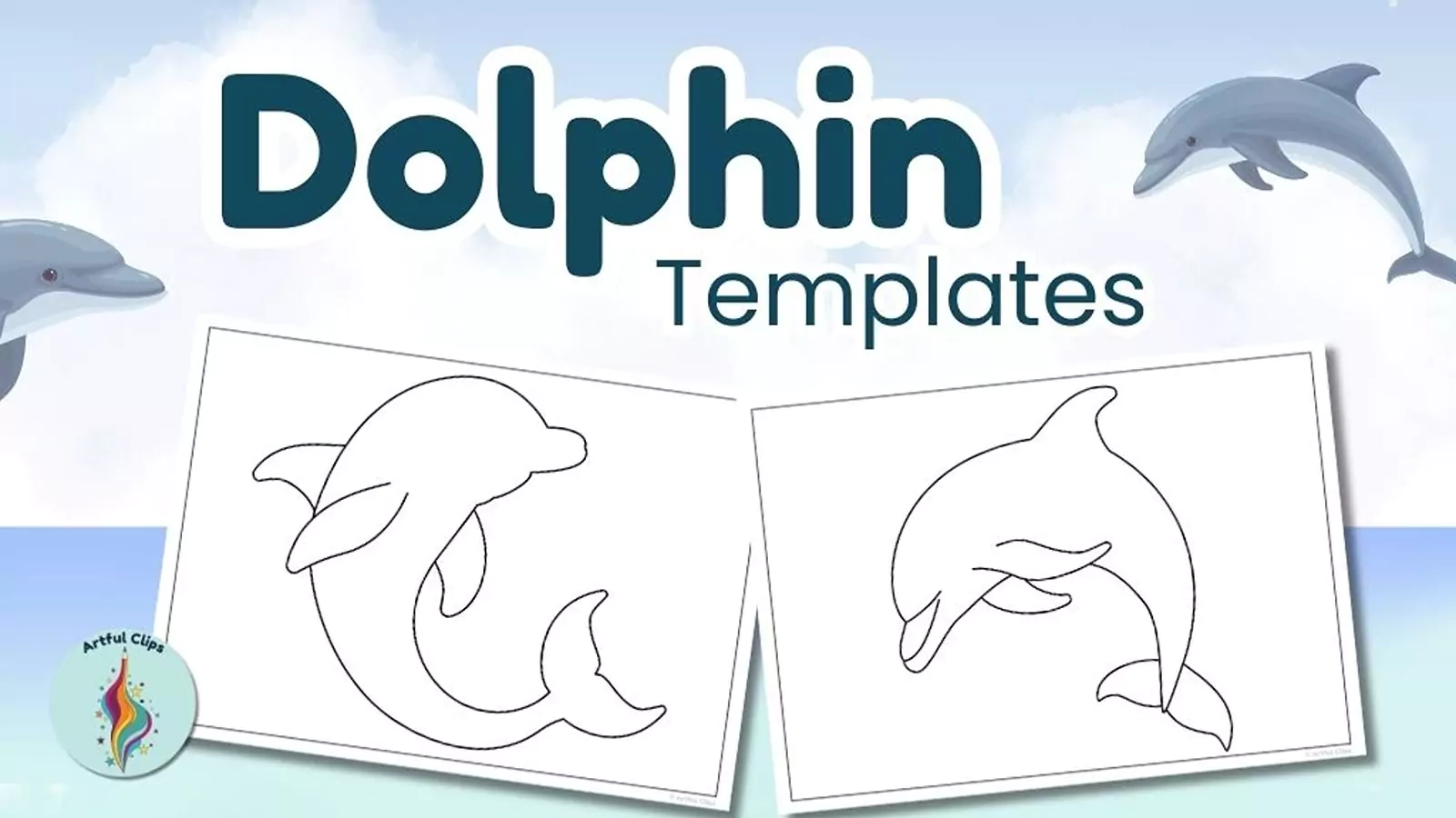 Dolphin Template Set Printable Outlines With Clipart